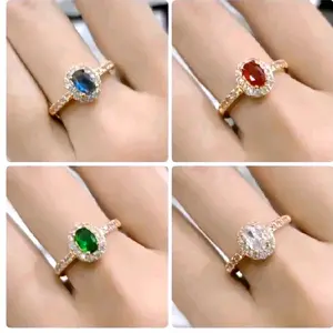 Cicni Wanita Titanium Anti Karat Permata Tanam Oval Cantik Elegan Rings