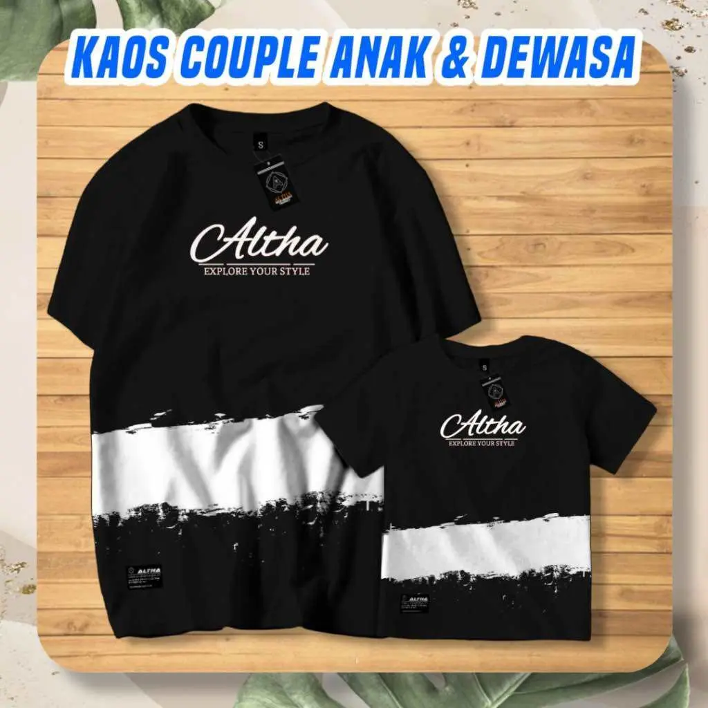 KAOS COUPLE DEWASA & ANAK ALTHA // BAJU ANAK LAKI LAKI // KAOS DISTRO ANAK ALTHA CODE ALT 094 HITAM TERBARU