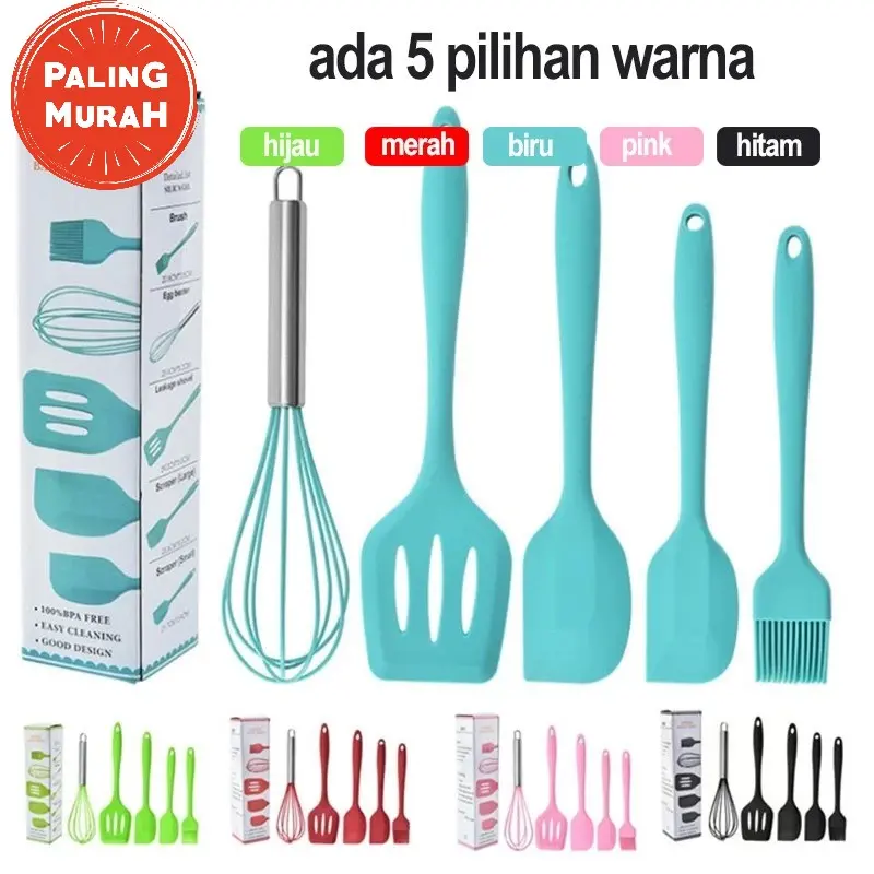 CHOCOBERRY7 Spatula Set Alat Masak 5 In 1 Sutil Scrap Kocokan Silicone/Silikon Termurah Berkualitas 0
