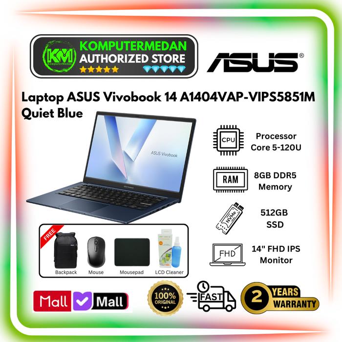 Gambar Laptop ASUS Vivobook 14  A1404VAP VIPS5851M VIPS5853M Core 5-120U RAM 8GB SSD 512GB 14″ FHD Win 11 Home + OHM 2024 + M365 dari KomputerMedan OS Kota Medan Tokopedia