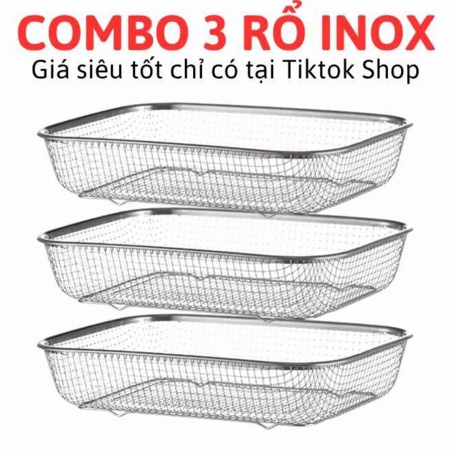   Combo 3 cái  Rổ inox 29x21x6 dạng lưới kiểu Nhật GORILLA CHEF rổ đựnġ ráo nước vô cùng an toàn và tiện lợi 