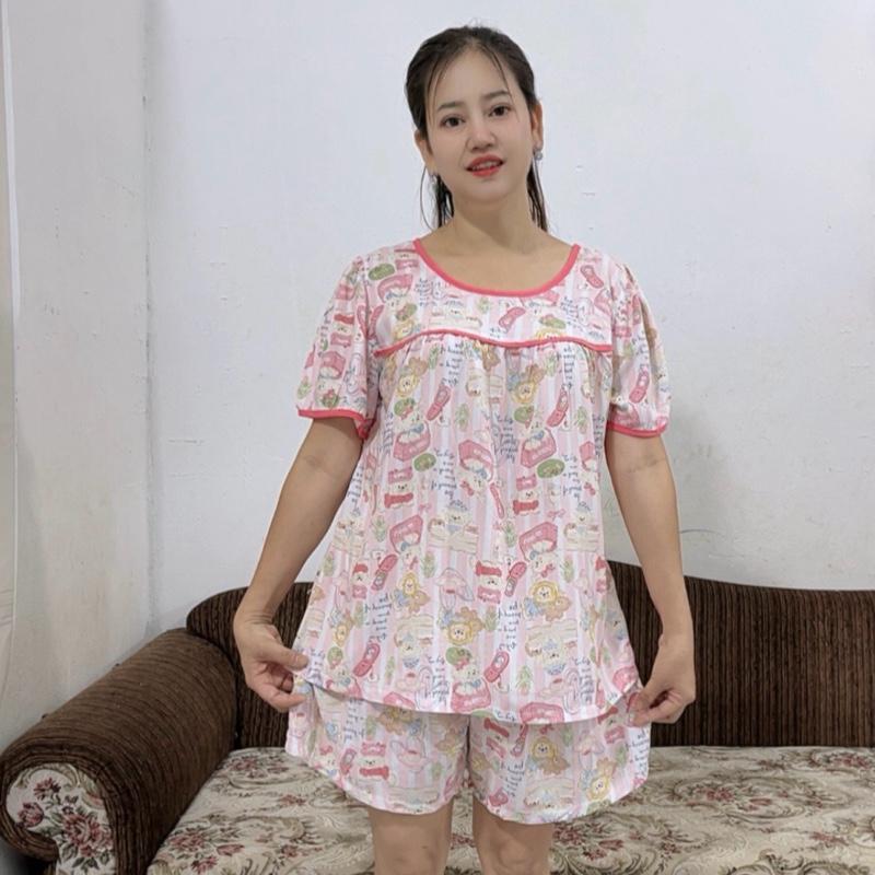 Đỗ Hạnh - H135. Đồ Bộ Tole Lanh Big Size 63-120 kg. Áo Tay Ngắn Có Trang Trí Viền Màu .Quần Ngắn.Women.