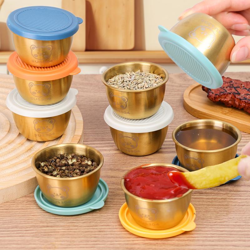 Product Introduction of Stainless Steel Sauce Cup with Lid Cute Bear Pattern Small Seasoning Box Reusable Leakproof Sushi Mustard Condiment Dip Bowl 27