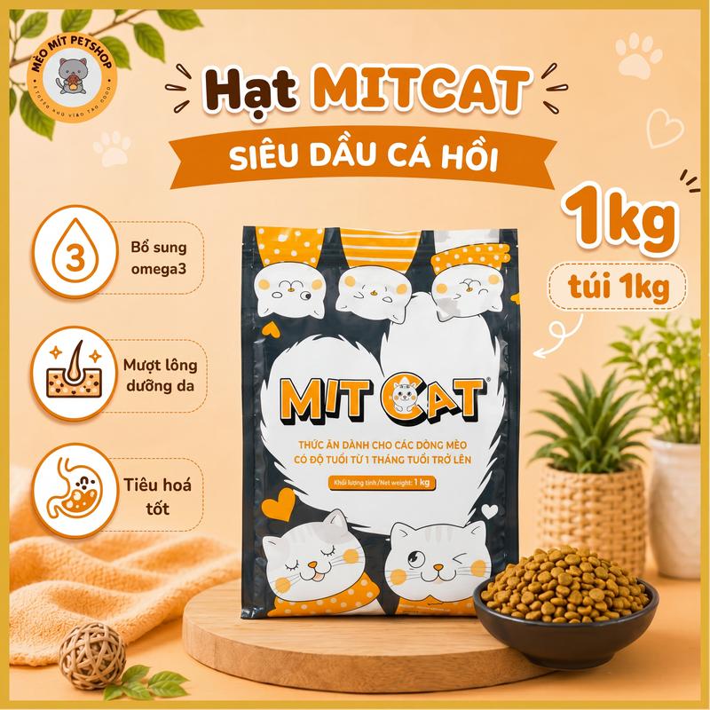 Hạt cho mèo MITCAT nhiều dầu cá hỗ trợ mèo giảm rụng lông túi 1KG SEAL cho mèo…