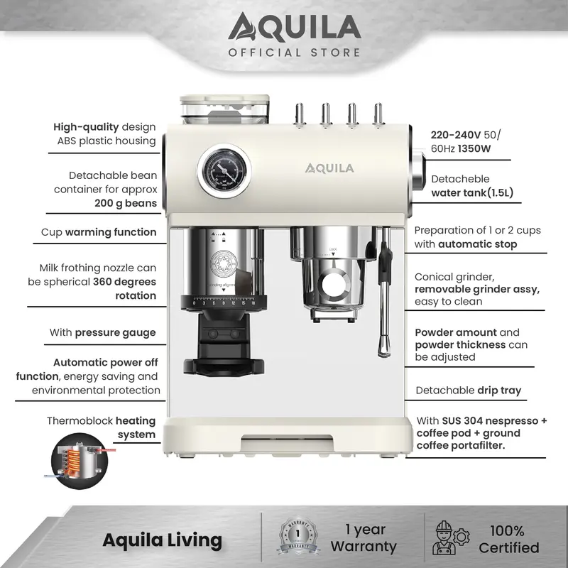 AQUILA CM300 3 in 1 Professional Barista Espresso & Grinder Machine 5