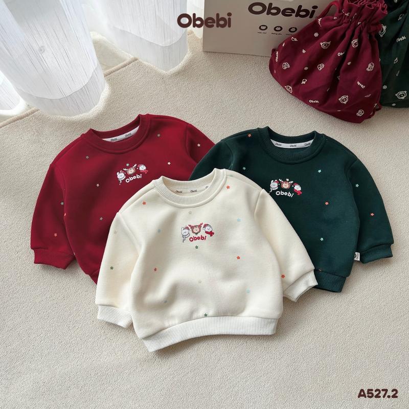  A527.2 Áo Nỉ Em Bé Họa Tiết Ngôi Sao Noel Giữ Ấm Thời Trang Thu Đông Cho Bé Trai Bé Gái Obebi 