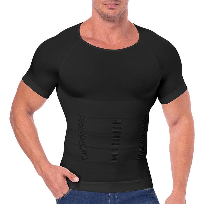 CATTIBOR 2/1 Pack Men Compression Vest Short Sleeve,Men Shaping Shirts Body Shaper,Men Round Neck Short Sleeve Shirt,Men Sport Vest Fitness Excercise Shapewear Tanks Tops,Back to School Outfits, GYM Clothing,Boys Vest 7