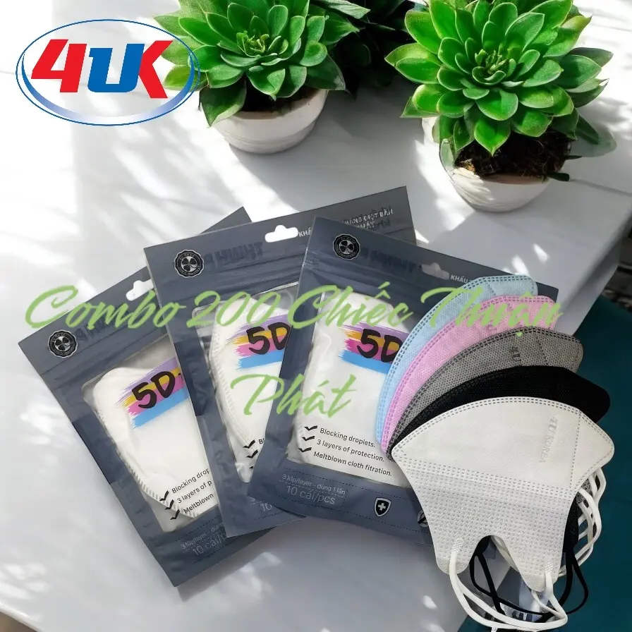 Sỉ 200 Chiếc Khẩu Trang 5D Cao Cấp Co Lớp Meltblown Kháng Khuẩn, Kháng Bụi Mịn, Chống Tia Uv Siêu Ôm Mặt