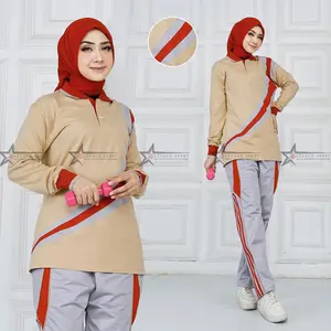 Setelan Baju Olahraga Wanita Lengan Panjang / Seragam Setelan Kaos Training Olahraga Senam