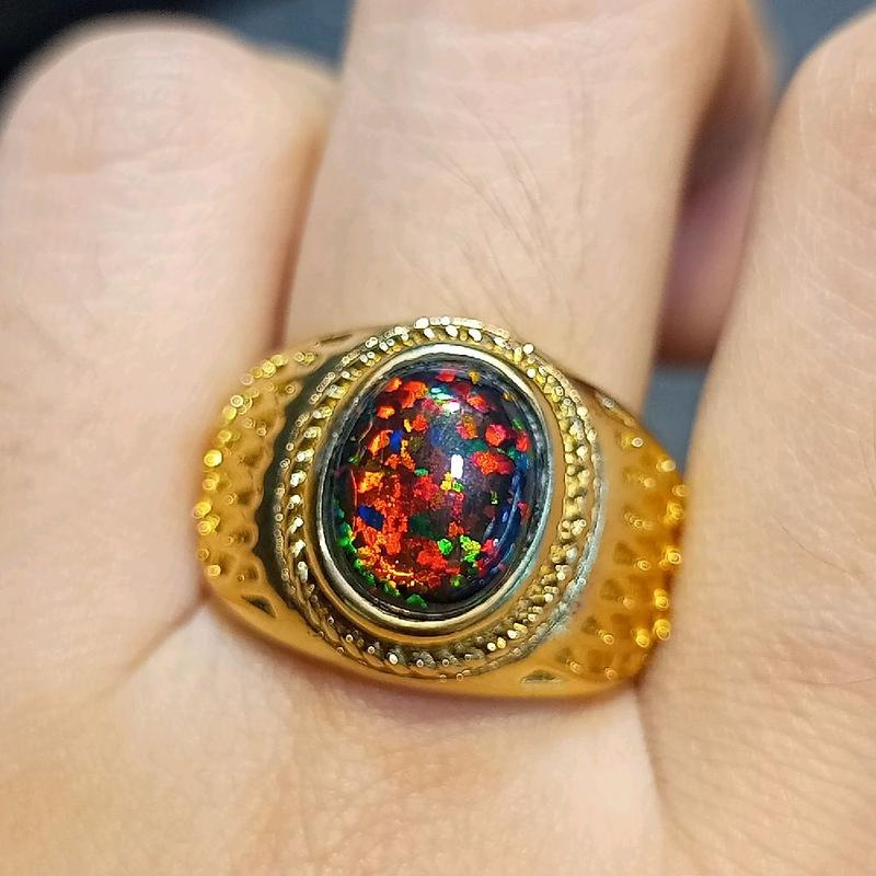 Cincin Batu Kalimaya Black Oval Australia Kembang Jarong Size Kantoran - Model Rings Titanium 3