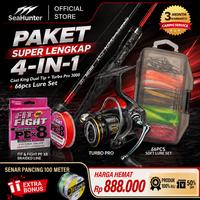 Gambar [OFFICIAL] SeaHunter Paket super lengkap 4 in 1 set, Cast King joran spinning dual tips + Turbo Pro reel spinning +Fit or Fight PE 150m+ soft lure bait umpan pancing set - SET B dari SeaHunter Indonesia Kab. Tangerang 1 Tokopedia