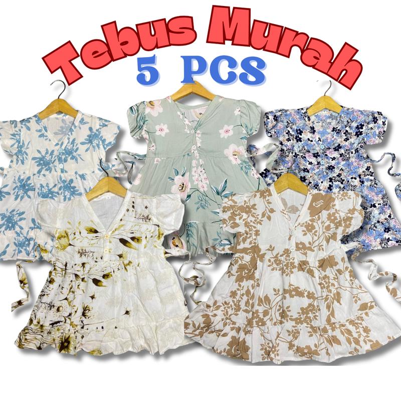 PAKET 5 PCS DRESS RUFFLY 0-6TH bestseller baju anak perempuan harian dress anak murah viral rayon tidur kekinian Bayi 2