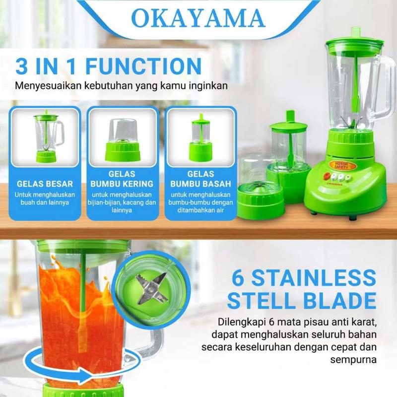 [ Exclusive Kulinersama Cici ] BLENDER PLASTIK OKAYAMA BLENDER OK-355 3IN1 3