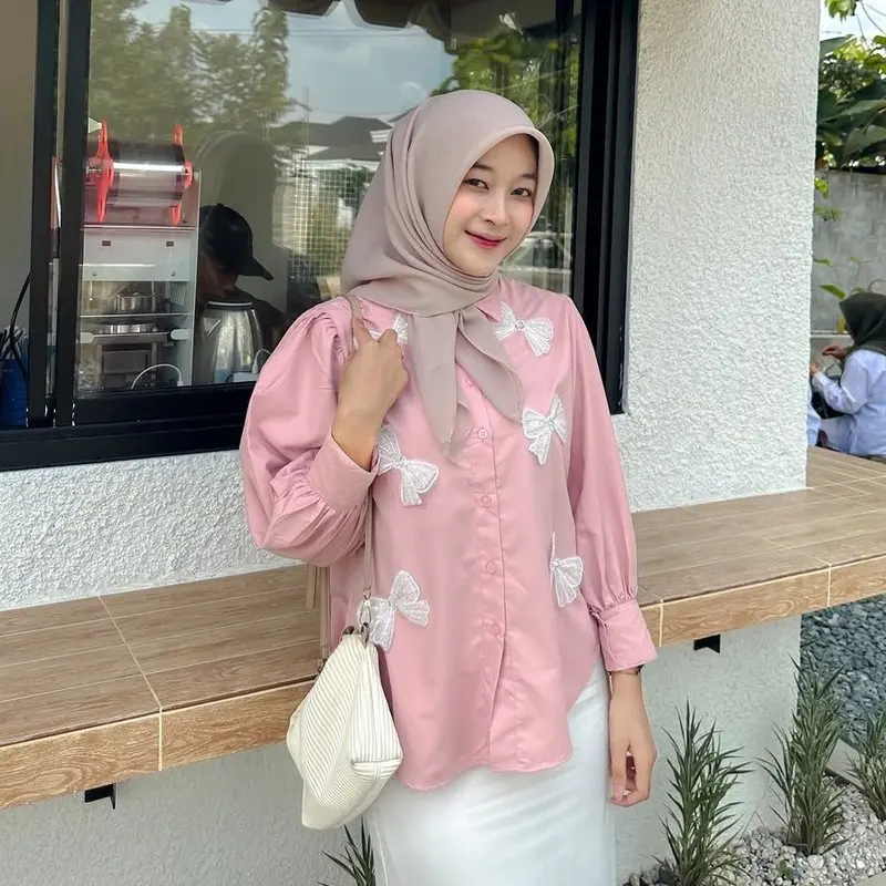 LISA SHIRT - Atasan Kemeja Variasi Pita Model Coquette Kancing Outfit Boutique 2