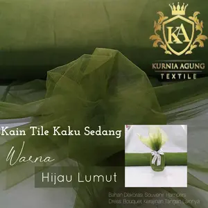 Kain Tulle Tille Kaku Sedang Bahan Dekorasi Souvenir Hampers Bouqet Dress Warna Hijau Lumut lebar 125cm