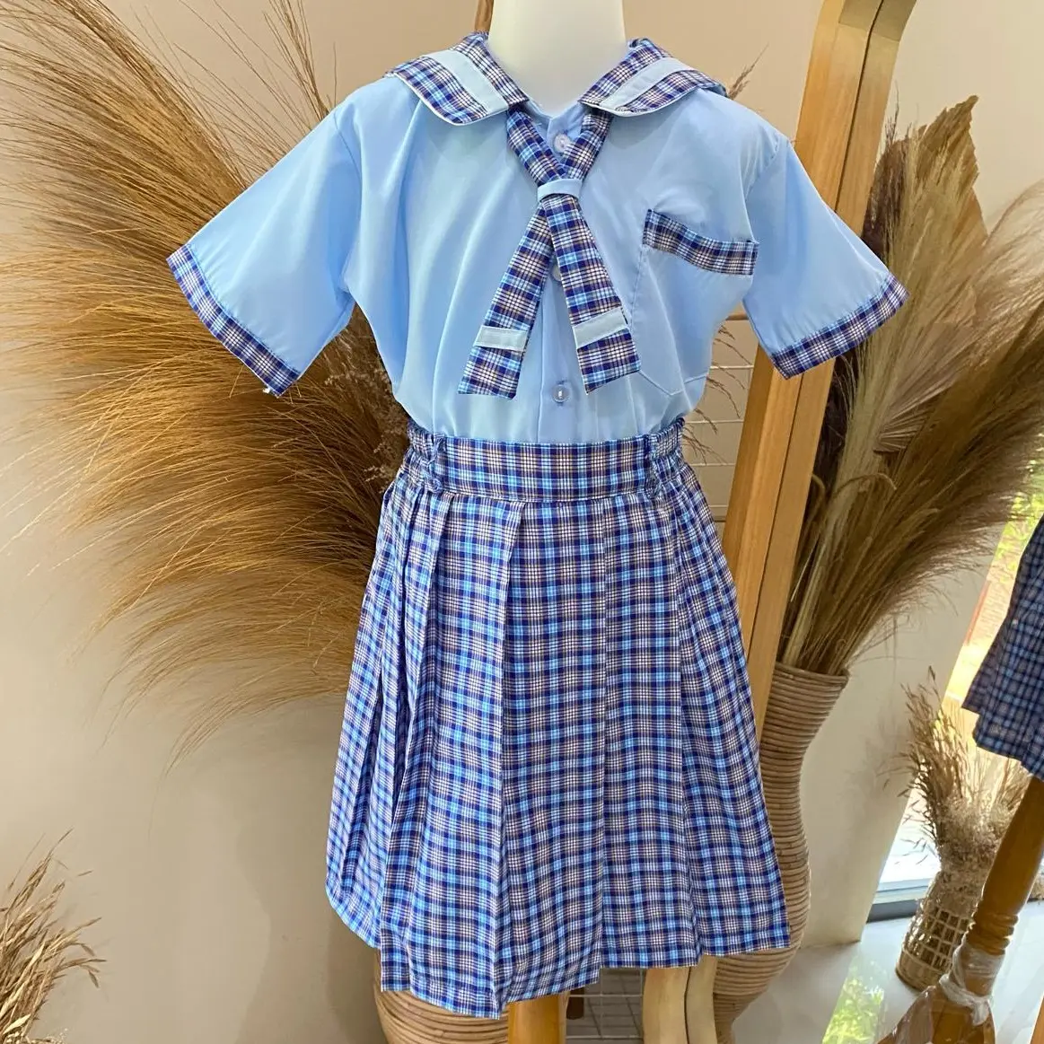 IVC - SERAGAM SEKOLAH TK ANAK MOTIF BIRU KOTAK - BISA COD