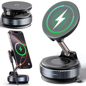 注目 MagSafe対応 車載充電器、15Wターボワイヤレス充電、吸盤式スマホホルダー、iPhone 12〜17 Pro Max 対応 360度調整可能な真空マグネット式ホルダー、人気商品