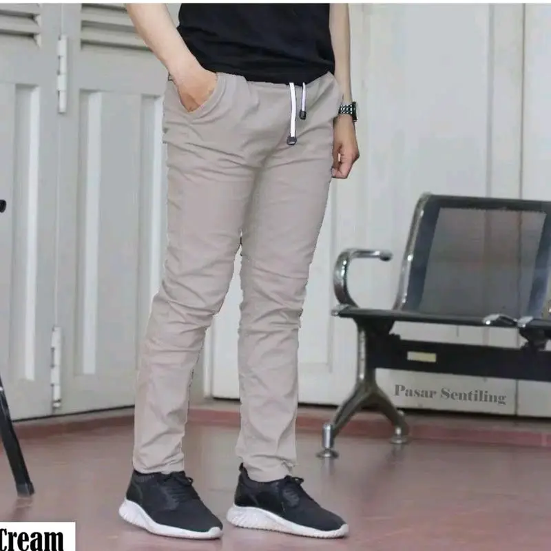 Celana Panjang Cinos Dewasa 4 Pcs - Pinggang Melar, Slimfit Casual Hitam, Cocok untuk Kerja Pria/Cewek Chino Formal Kantor Skinny Cowok Stretch Katun 3