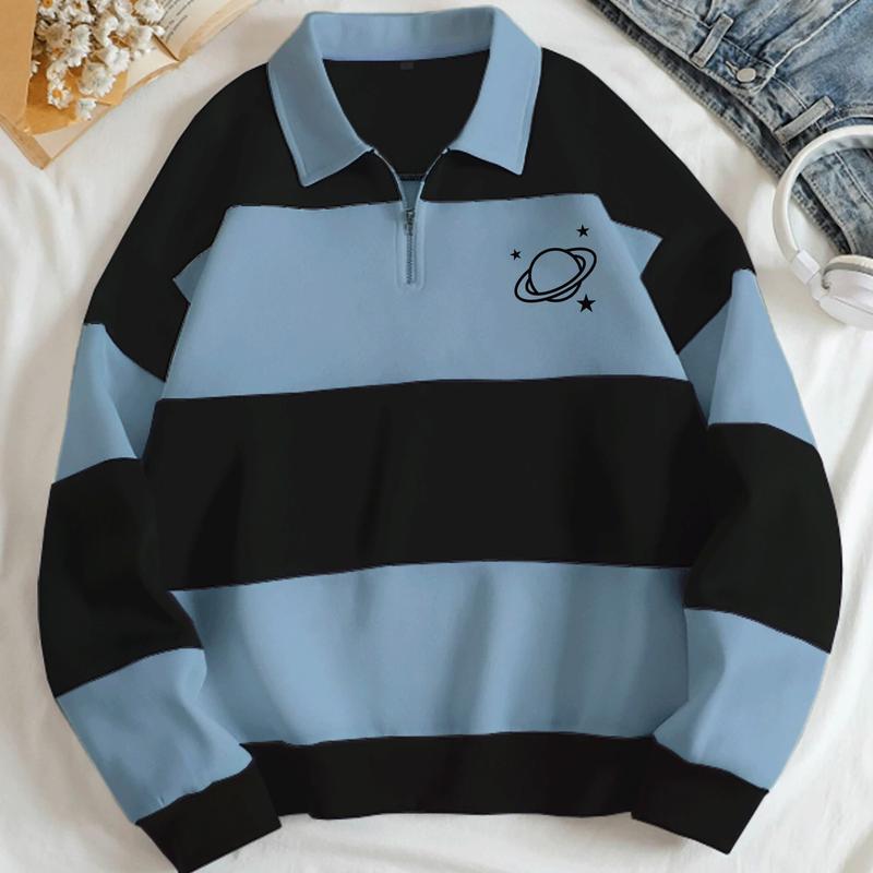 Luriancloth Sweater Wanita Salur Dewasa Remaja - Unisex Flecee Lengan Panjang Rugby Planet 2