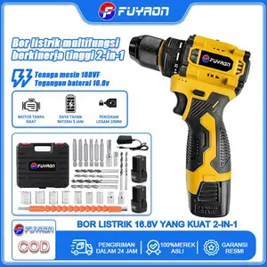 FUYAON Bor Listrik Motor Tanpa Sikat 2-in-1 16.8V dengan Kecepatan Variabel Tinggi dan Daya Tahan Super - Logam 10mm Chuck & Lampu LED Terang bor mini set lengkap laser tukang bangunan mata bor buat lubang