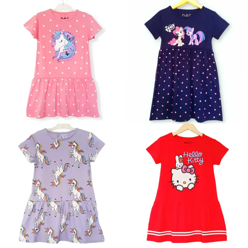 D&C Dress anak perempuan Unicorn Polkadot Salem /Pony Navy /HK Merah /UN FP Ungu Usia 1-6 tahun / Pakaian Anak Cewek / Baju Katun Bayi 0