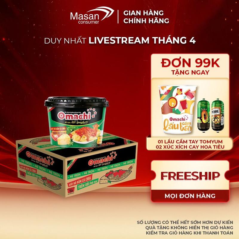 Thùng mì dinh dưỡng khoai tây Omachi mì trộn xốt Spaghetti mới 12 hộp x 105gr