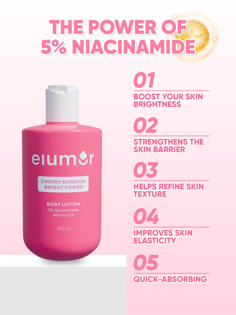 Product Introduction of New Product! Elumor Body Lotion Cherry Blossom Bright Power 200ml | Body Lotion Whitening Kulit Kering Kusam 1
