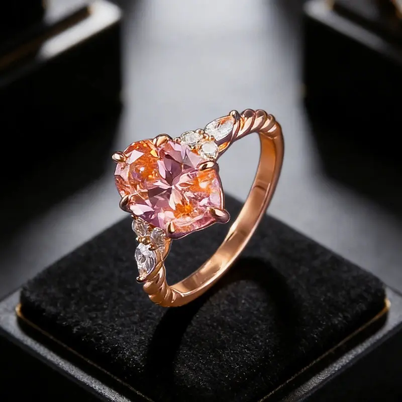 Lu ury 9999 24K Solid gold certifid certifid7*10mm oval padparadscha ring for women with hemp lace and sweet temperament