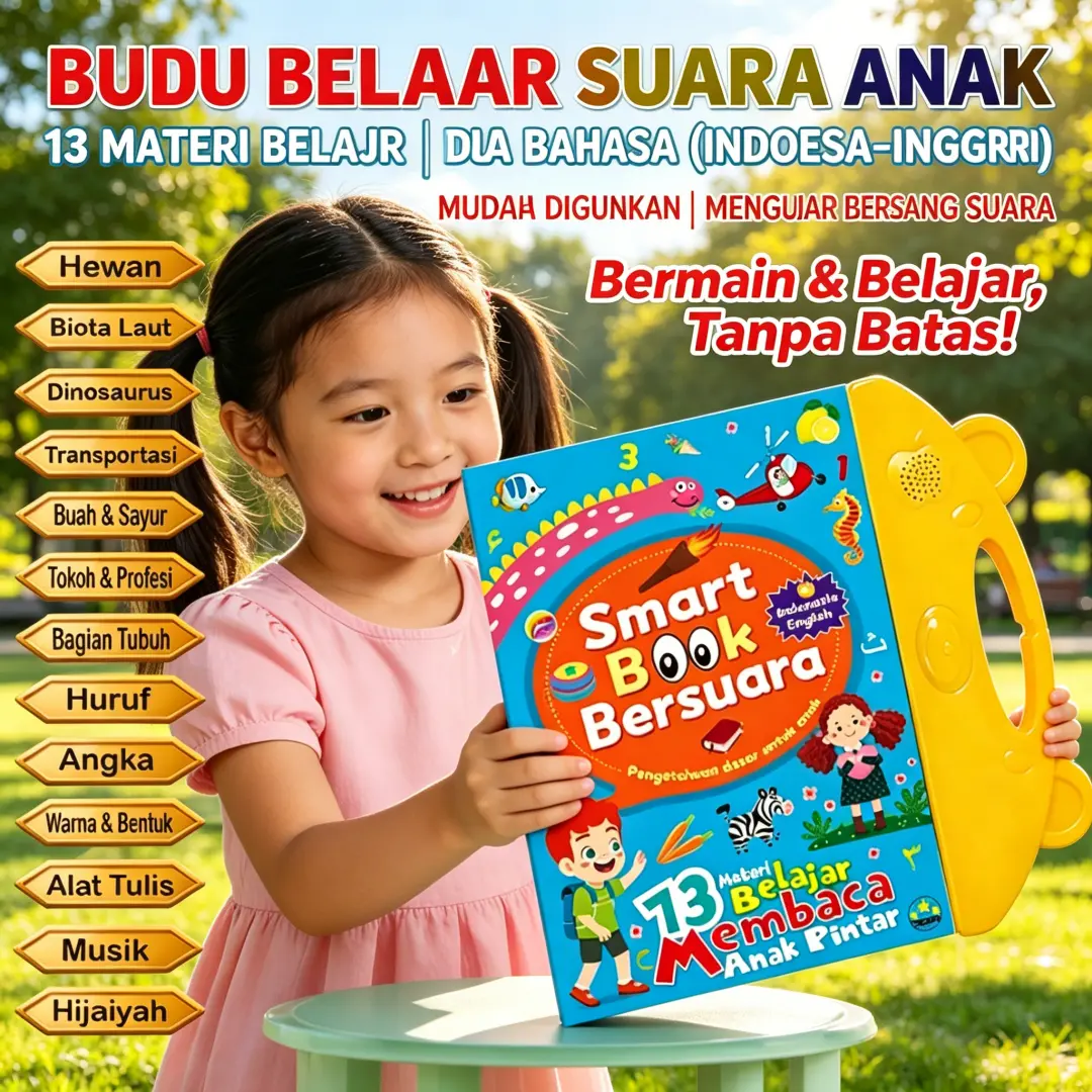 Buku Belajar Bahasa Asing Sejak Dini Elektronik Bersuara Smart Audio 3 Bahasa: Indonesia, Inggris, Mandarin. Mainan Bekal Anak Menguasai Tiga Bahasa, Belajar Membaca. Cocok Untuk Paud, Tk, 3-6 Tahun. 26 Tema: Abjad Inggris, Mandarin, Angka, Hewan, Warna,