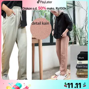 STRAIGHT PANTS LOOSE TROUSERS CELANA KULOT HIGHWAIST BASIC REGULER JAPANLINE UNISEX NYAMAN MELAR