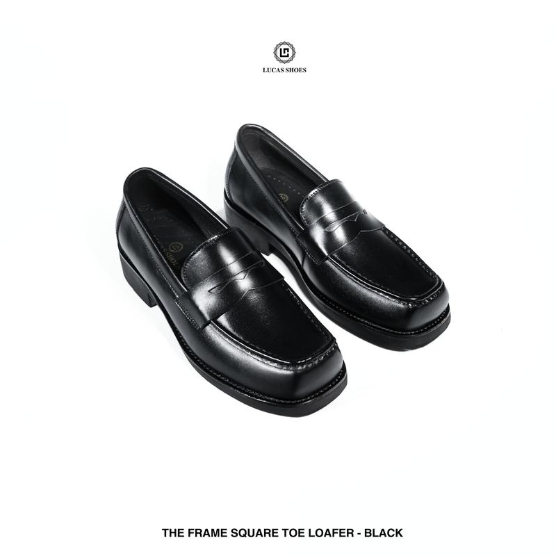 Giày Square Loafer Black Lucas Da bò nguyên tấm lót êm chân đế cao su khâu đế 3.5cm