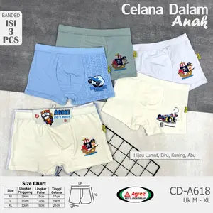 (3pcs) CD anak boxer cowok celana dalam laki Agree Kids A618 katun murni