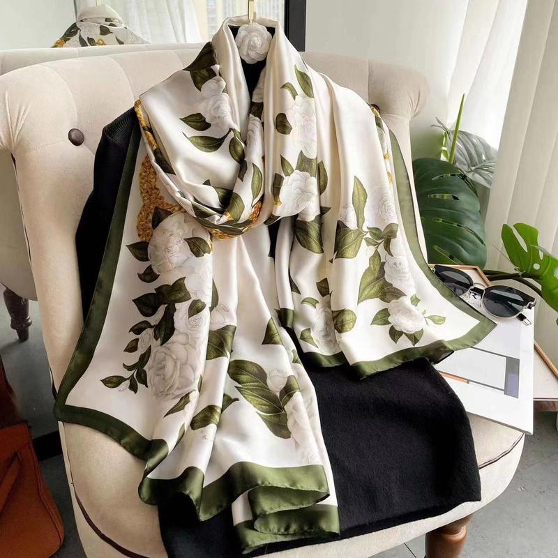 Scarf pantai gaya baru untuk wanita shawl pelindung matahari sutra  perjalanan mode gaya asing Floral Silk 4
