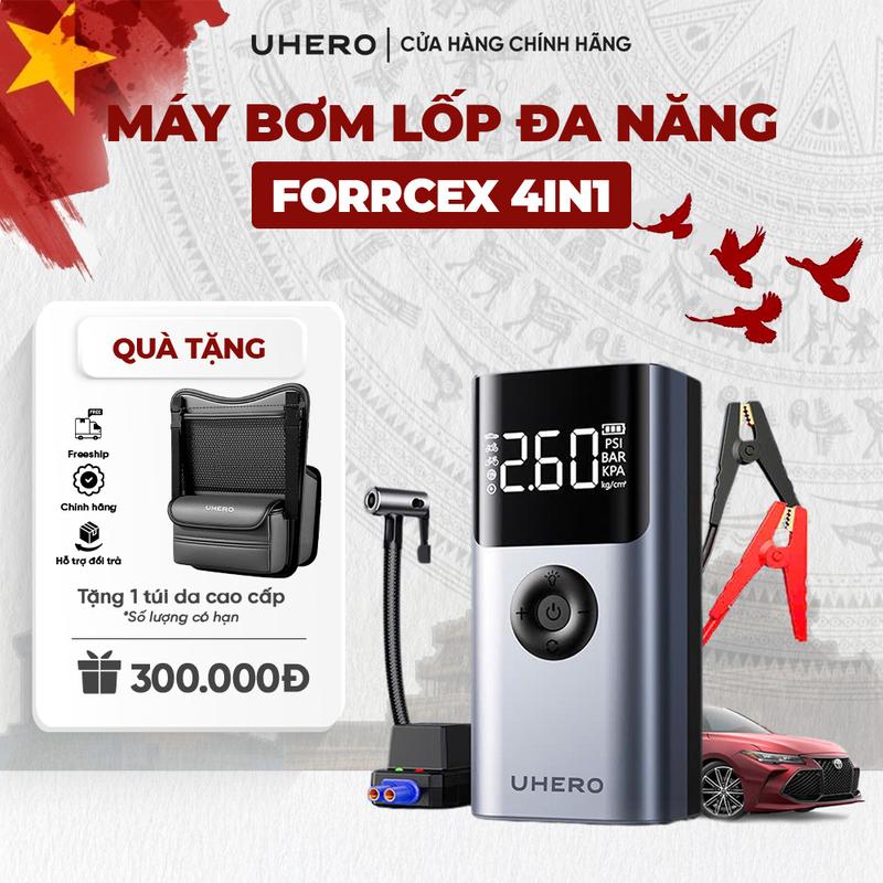 UHERO Máy Bơm Lốp Kích Bình 4IN1 ForceX Kèm Sạc Dự Phòng 10000mAh Đèn LED 3 Chế Độ Thiết Kế Mới 2025 Bảo Hành 12 Tháng