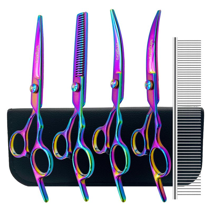 Product Introduction of 5 Pieces Dog Grooming Scissors Set, Colorful Stainless Steel Professional Pet Grooming Scissors Kit for Dogs Cats Pets 0