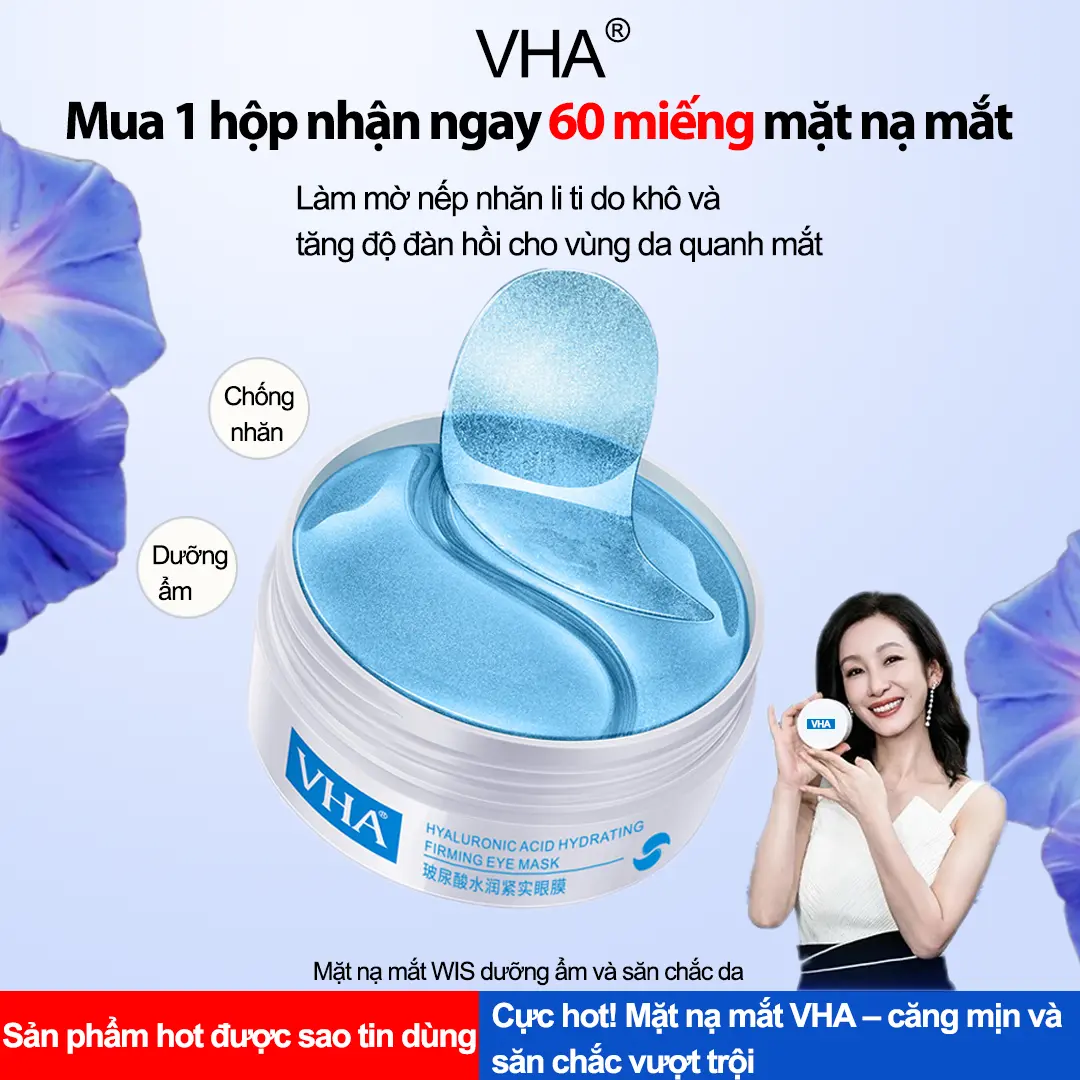 60 miếng mặt nạ mắt VHA – Dưỡng ẩm sâu, cấp nước & chăm sóc vùng da quanh mắt với Hyaluronic Acid