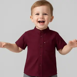 Kemeja Polos Anak Cowok Kerah Shanghai Lengan Pendek Bahan Premium Warna Hitam Abu Biru Merah Nyaman Lembut Versatile untuk Acara Formal Casual