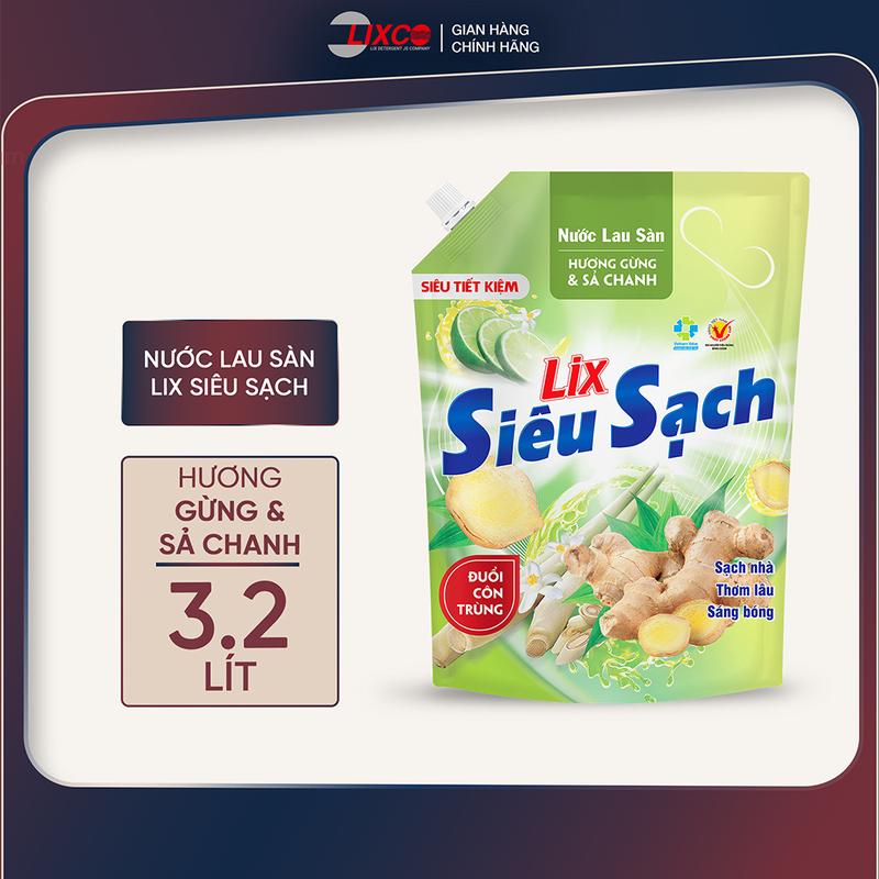 Nước lau sàn siêu sạch 3.2L hương gừng và sả chanh túi sàn sạch thơm, sáng bóng 15102
