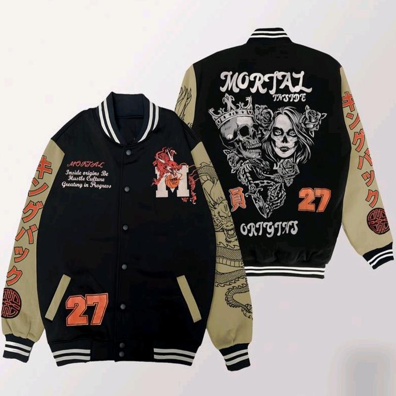 Jaket Baseball Varsity Mortal Inside Full Print / Bomber Varsity Mortal Inside Dragon Full Print - Jaket Baseball Pria Dan Wanita Distro Fleece Dewasa  Anime Nyaman Simple 2