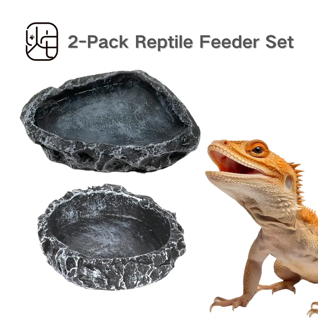 YuTaLife 2-pack reptile feeding bowl set, resin bowl, amphibian feeding bowl