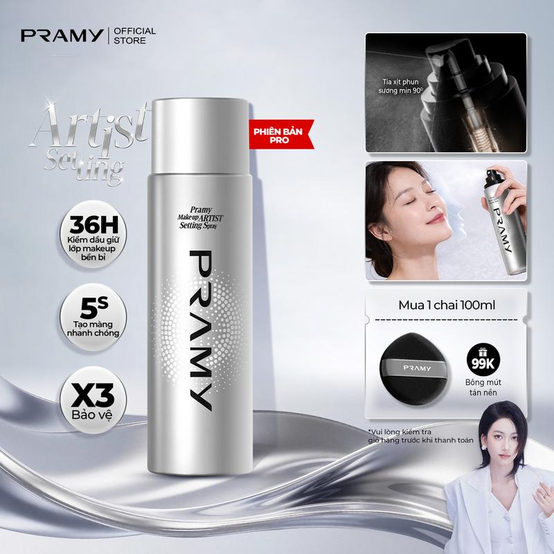 PRAMY Xịt Khoá Nền Makeup Artist Khóa Chặt Lớp Trang Điểm Bền Bỉ Kiềm Dầu Lâu Trôi Dưỡng Ẩm Setting Spray 100ml