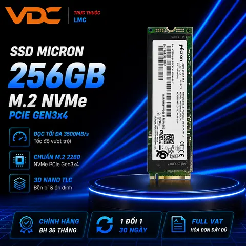 Ổ cứng SSD Micron 256GB M2 2280 NVMe PCIe Gen3x4 - Phù hợp mọi khách hàng,tiết kiệm chi phí