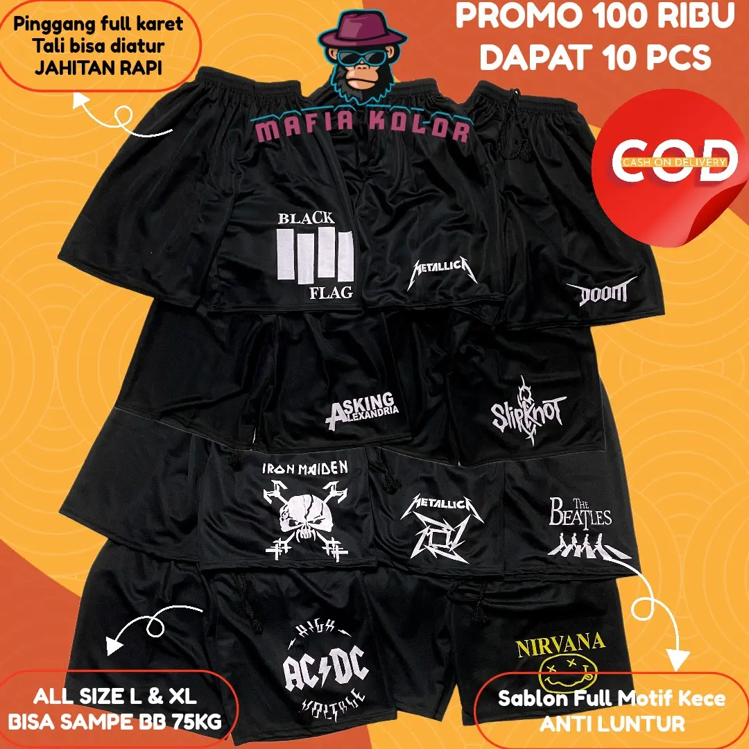 Promo Boxer 100 Ribu Dapat 10 Pcs Kolor Dalaman Pria Wanita BLACK FLAG X IRON MADEN Celana Sport Musik Band Metal Surfing Voli Olahraga Basket Santai Tidur molette pendek