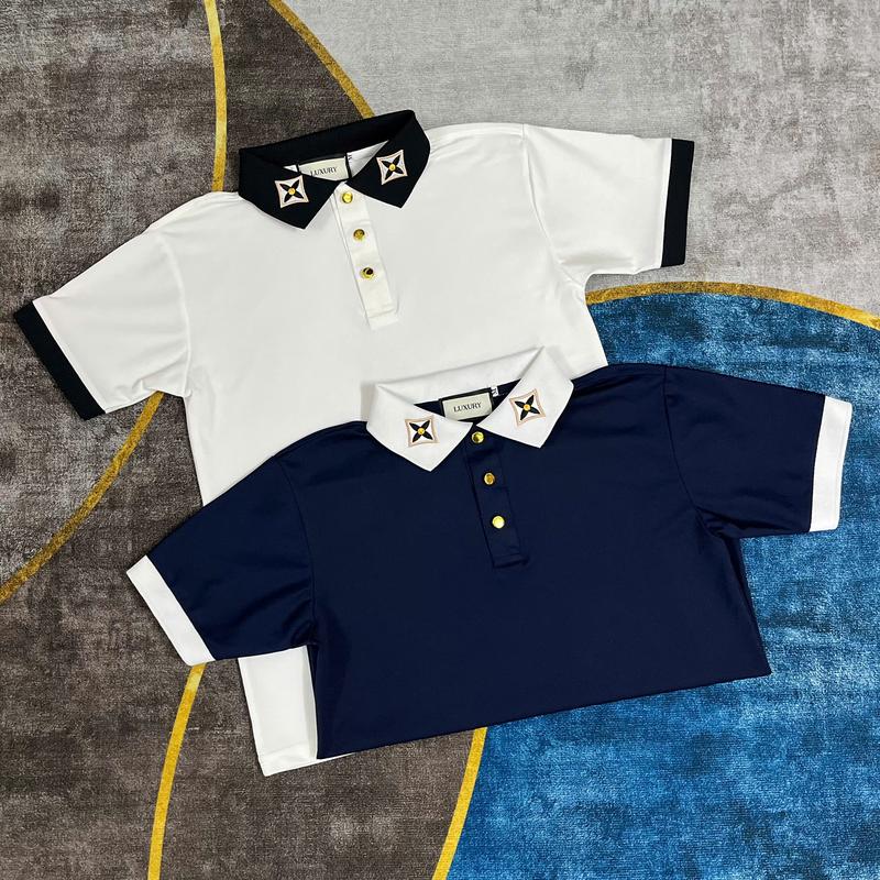Áo thun nam cao cấp cổ thêu ngôi sao nút vàng thời trang phong cách