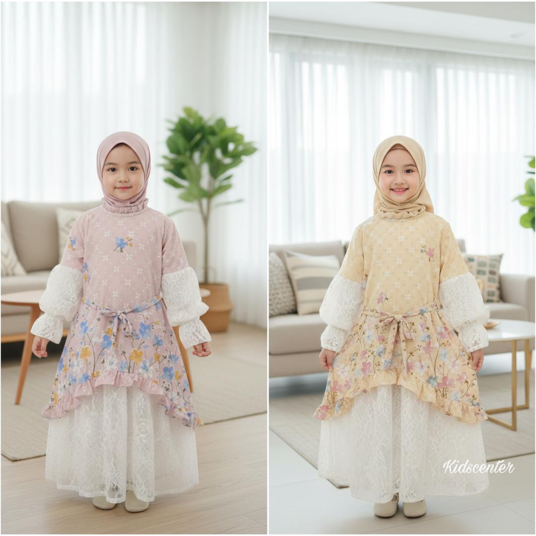 KidsCenter - Gamis Raya Babydoll Mix Brukat Full Puring Anak Perempuan Usia 3 - 10 Tahun / Baju Gamis Bini Orang Motif Bunga Tali Pinggang - Fashion Muslim Raya Viral Free Hijab KidsCenter - Gamis Raya Babydoll Mix Brukat Full Puring Anak Perempuan Usia 3 - 10 Tahun / Baju Gamis Bini Orang Motif Bunga Tali Pinggang - Fashion Muslim Raya Viral Free Hijab