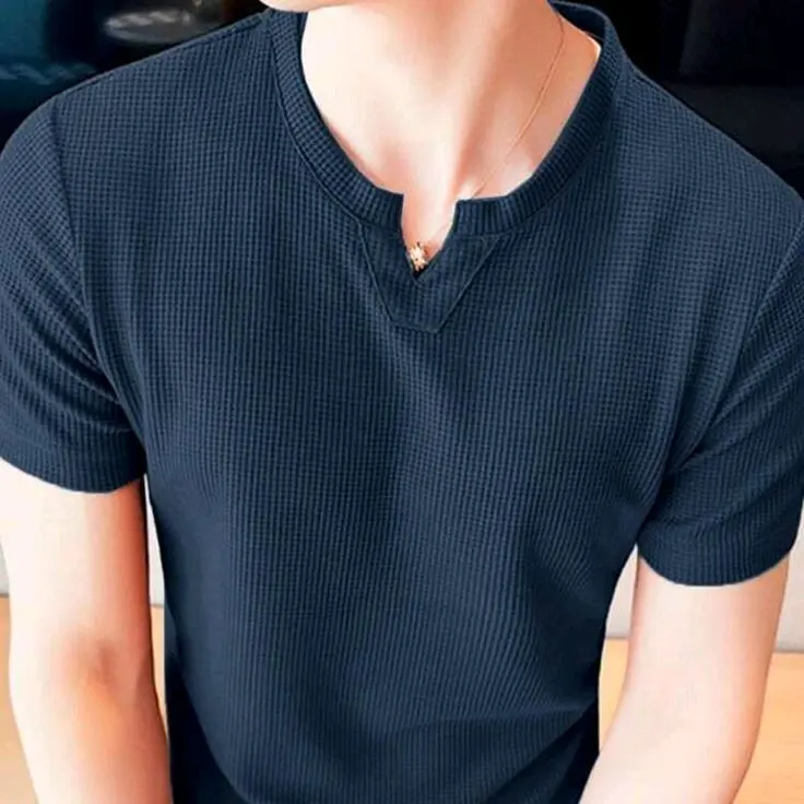 kaos V Neck waffle pria Terlaris / Kaos V Neck waffle pria Lengan pendek / baju Kaos V Neck waffle pria Terbaru / Kaos Waffle pria premium / Kaos knit waffle 7