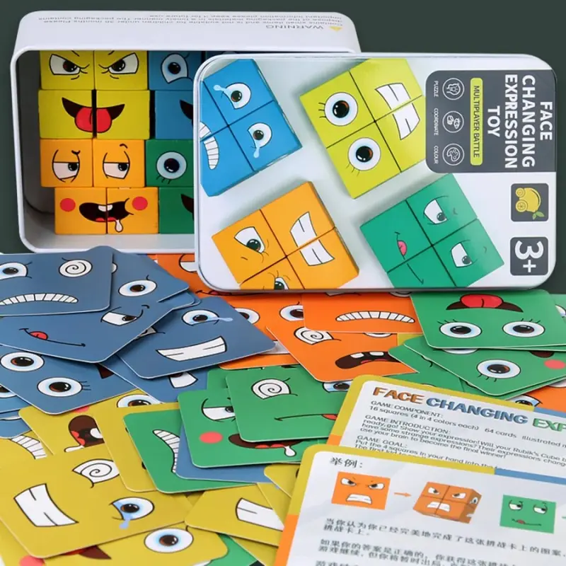 Mainan Puzzle Rubik Kayu Face Changing Funny Building Blocks 6