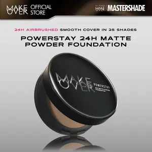 MAKE OVER Powerstay 24H Matte Powder Foundation - Bedak Padat High Coverage Ringan Compact Flawless Make Up Tahan Lama 24 Jam Non-Comedogenic BEST SELLER Poreless