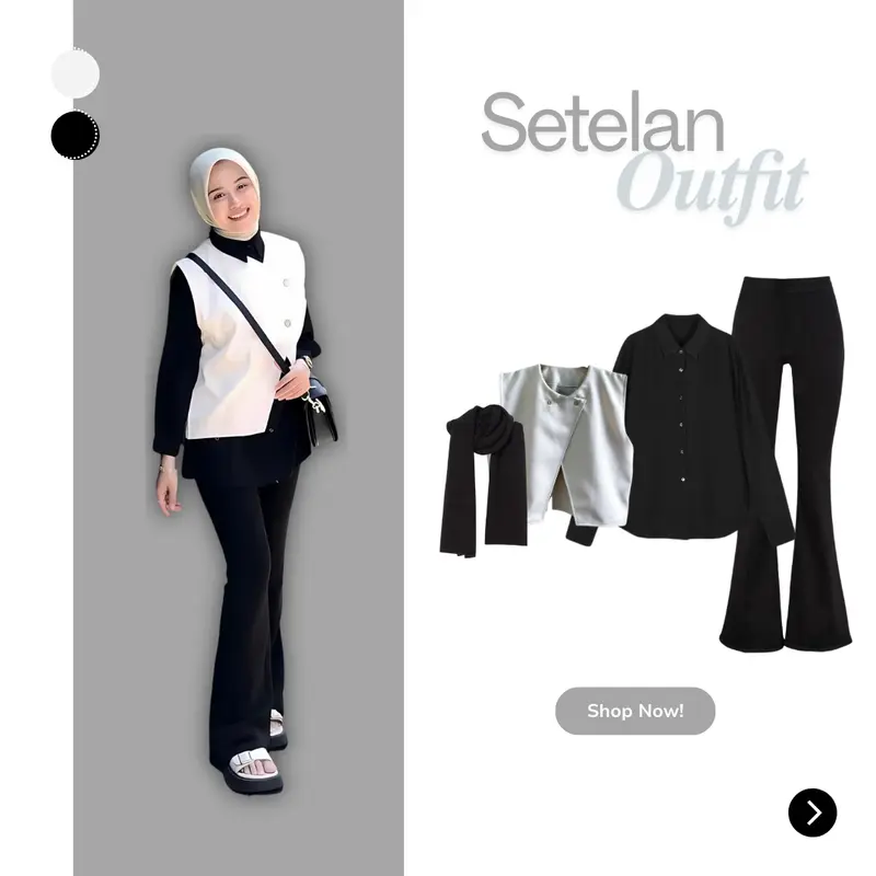 One Set Wanita Korean Style (Hijab+Kemeja+Vest+Celana) Set Fashion Kekinian Remaja - LO56 Ceruty Cutbray Setelan Nyaman 0