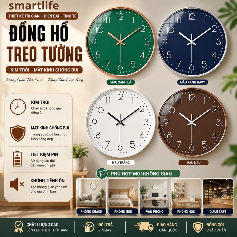 Đồng hồ treo tường kim trôi trang trí decor cao cấp sang trọng bảo hành 12…